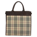 BURBERRY Nova Check Hand Bag Canvas Beige Silver Auth 133280-2
