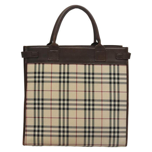 BURBERRY Nova Check Hand Bag Canvas Beige Silver Auth 133280