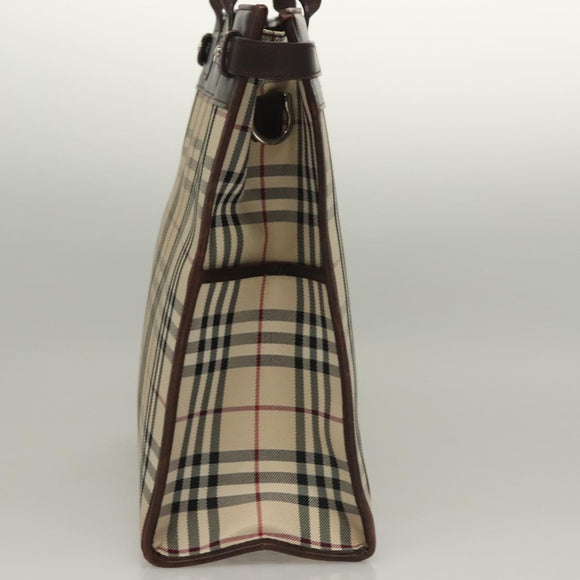 BURBERRY Nova Check Hand Bag Canvas Beige Silver Auth 133280