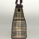 BURBERRY Nova Check Hand Bag Canvas Beige Silver Auth 133280-4