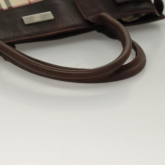 BURBERRY Nova Check Hand Bag Canvas Beige Silver Auth 133280