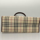 BURBERRY Nova Check Hand Bag Canvas Beige Silver Auth 133280-5