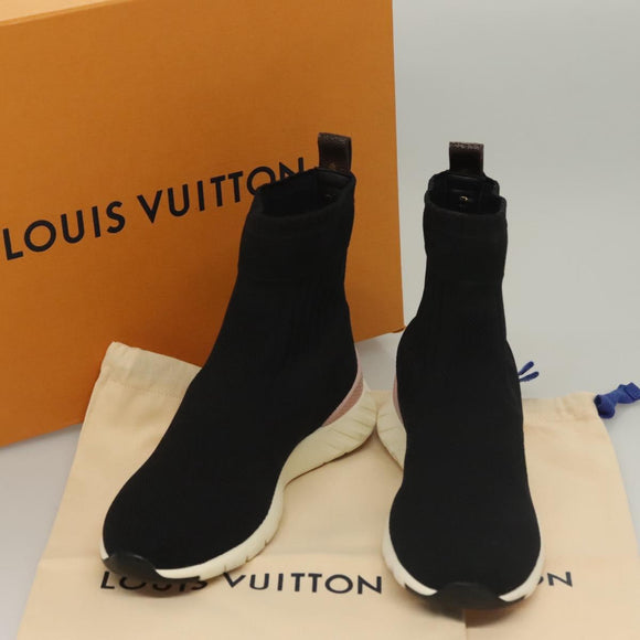 LOUIS VUITTON After Game Socks Sneakers Cotton Black LV Auth 133282