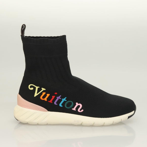 LOUIS VUITTON After Game Socks Sneakers Cotton Black LV Auth 133282