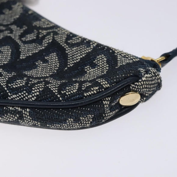 Christian Dior Trotter Canvas Saddle Coin Purse Navy Gold Auth 133288