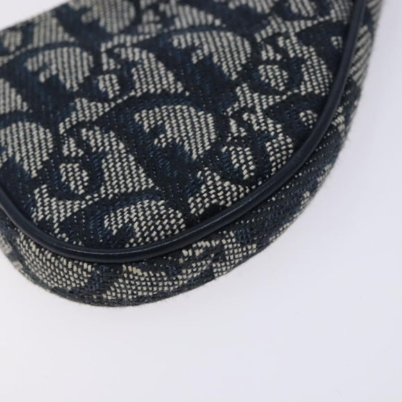 Christian Dior Trotter Canvas Saddle Coin Purse Navy Gold Auth 133288