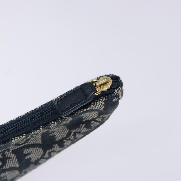 Christian Dior Trotter Canvas Saddle Coin Purse Navy Gold Auth 133288