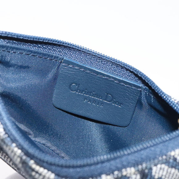 Christian Dior Trotter Canvas Saddle Coin Purse Navy Gold Auth 133288