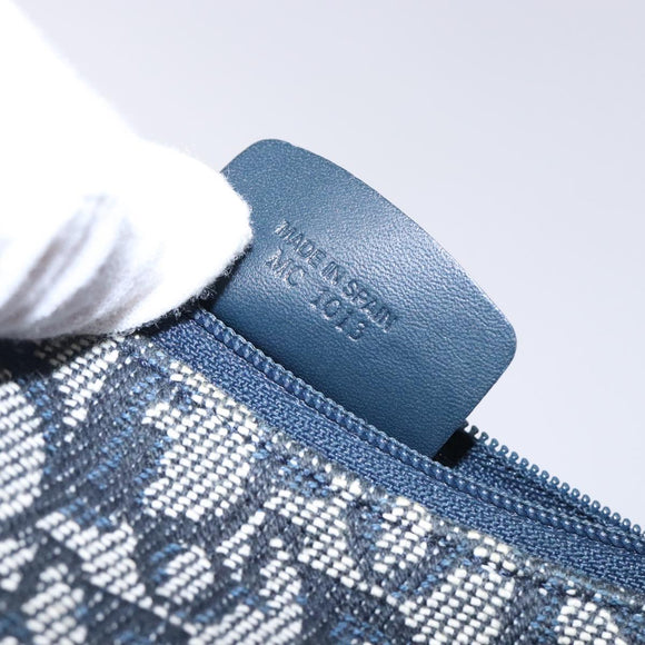 Christian Dior Trotter Canvas Saddle Coin Purse Navy Gold Auth 133288