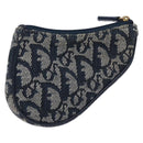 Christian Dior Trotter Canvas Saddle Coin Purse Navy Gold Auth 133288-1