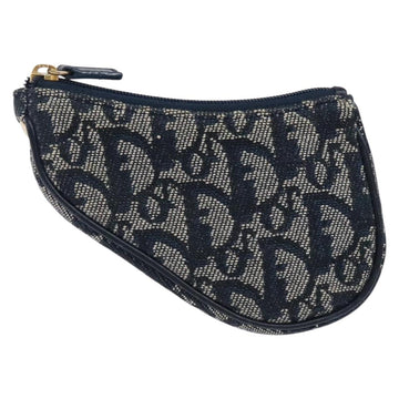 Christian Dior Trotter Canvas Saddle Coin Purse Navy Gold Auth 133288 - 0