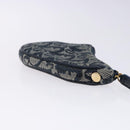 Christian Dior Trotter Canvas Saddle Coin Purse Navy Gold Auth 133288-3