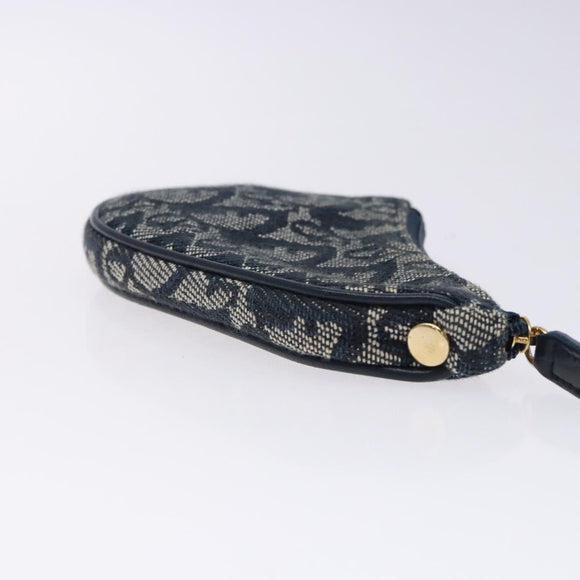 Christian Dior Trotter Canvas Saddle Coin Purse Navy Gold Auth 133288
