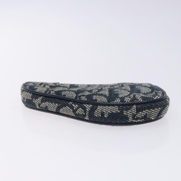 Christian Dior Trotter Canvas Saddle Coin Purse Navy Gold Auth 133288