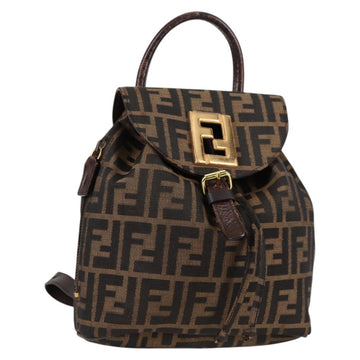 FENDI Zucca Canvas Backpack Black Brown gold Auth 133306