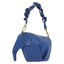 LOEWE Hand Bag Leather Blue Gold Auth 133309-1