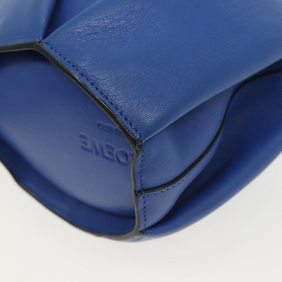 LOEWE Hand Bag Leather Blue Gold Auth 133309