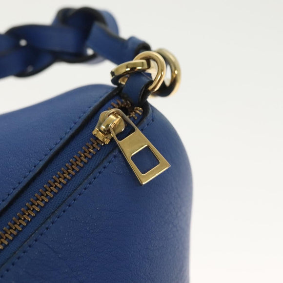 LOEWE Hand Bag Leather Blue Gold Auth 133309