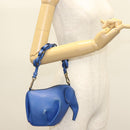 LOEWE Hand Bag Leather Blue Gold Auth 133309-21