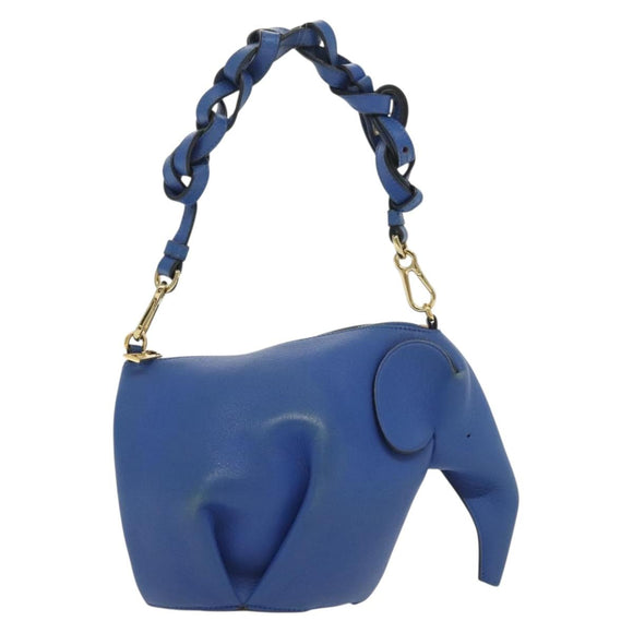 LOEWE Hand Bag Leather Blue Gold Auth 133309