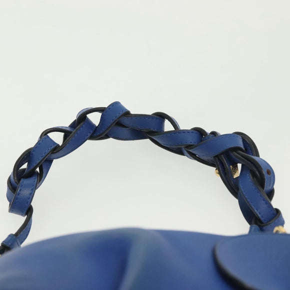 LOEWE Hand Bag Leather Blue Gold Auth 133309