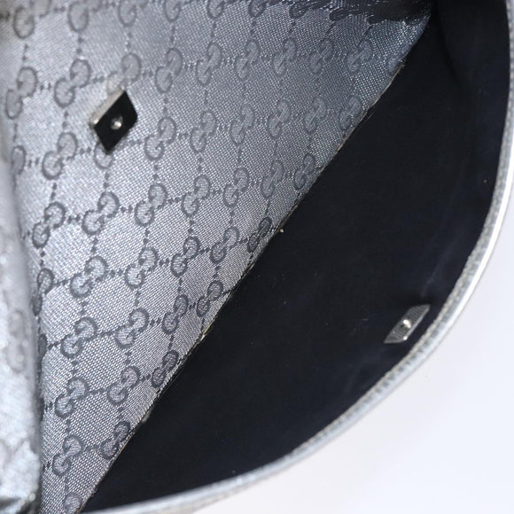 GUCCI GG Canvas Sherry Line Shoulder Bag Silver 145857 Auth 133310
