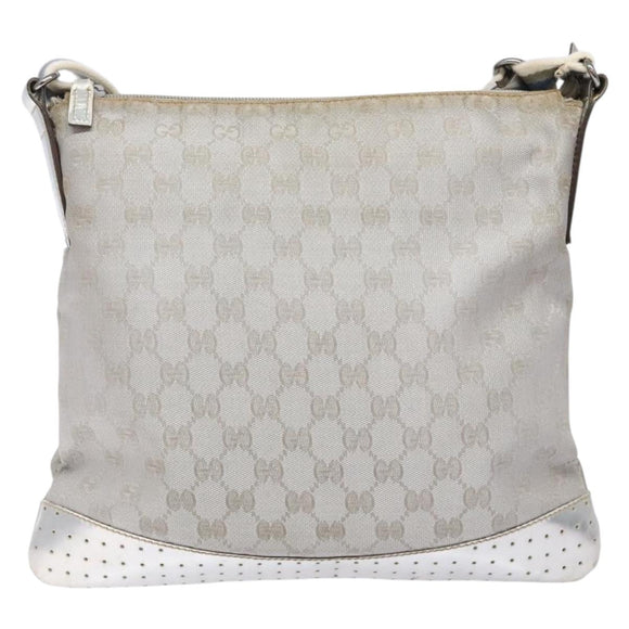GUCCI GG Canvas Sherry Line Shoulder Bag Silver 145857 Auth 133310