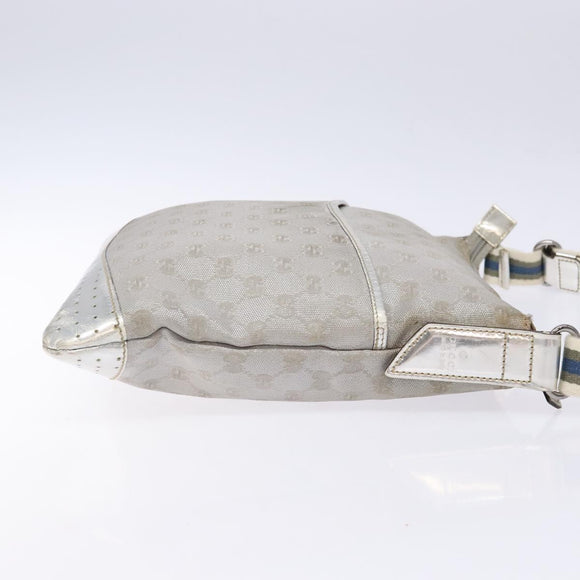 GUCCI GG Canvas Sherry Line Shoulder Bag Silver 145857 Auth 133310