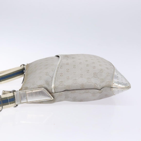 GUCCI GG Canvas Sherry Line Shoulder Bag Silver 145857 Auth 133310