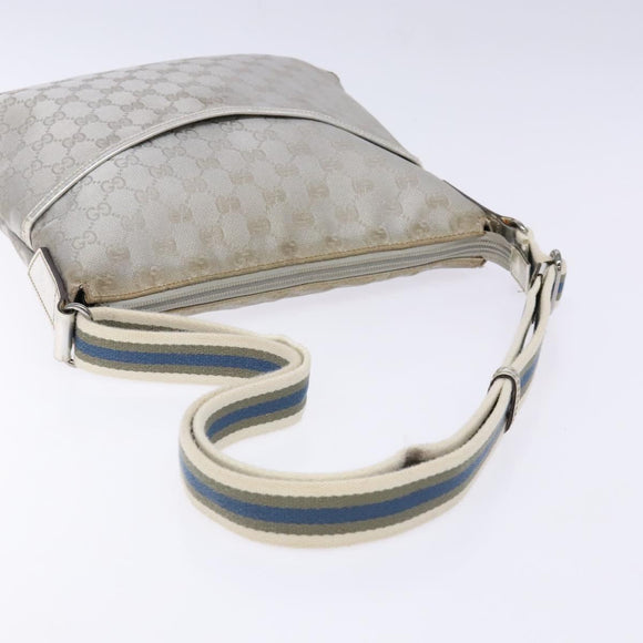 GUCCI GG Canvas Sherry Line Shoulder Bag Silver 145857 Auth 133310