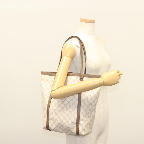 GUCCI GG Supreme Tote Bag PVC White Gold 336777 Auth 133312