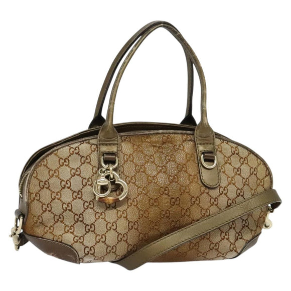 GUCCI Heart Bit GG Canvas Hand Bag 2way Brown Gold 269955 Auth 133323