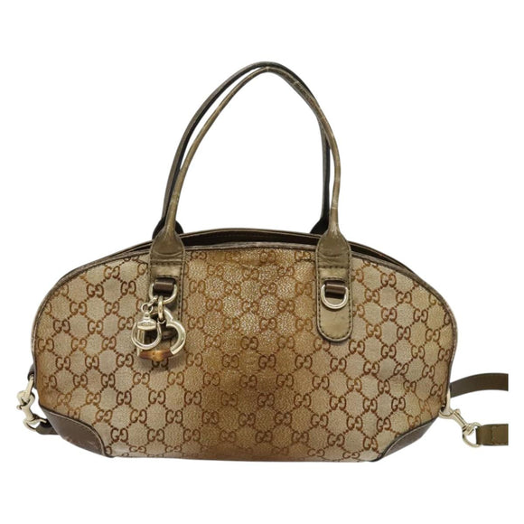 GUCCI Heart Bit GG Canvas Hand Bag 2way Brown Gold 269955 Auth 133323
