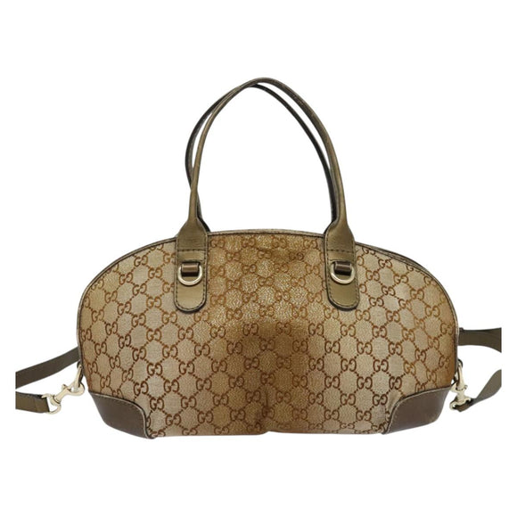 GUCCI Heart Bit GG Canvas Hand Bag 2way Brown Gold 269955 Auth 133323