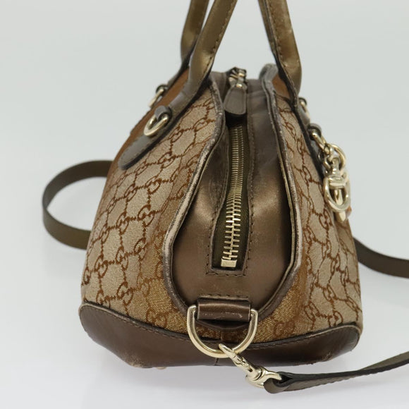 GUCCI Heart Bit GG Canvas Hand Bag 2way Brown Gold 269955 Auth 133323