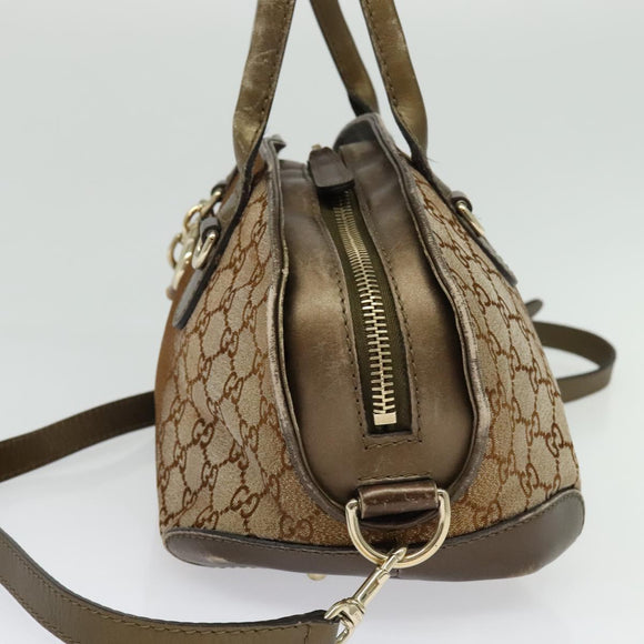 GUCCI Heart Bit GG Canvas Hand Bag 2way Brown Gold 269955 Auth 133323