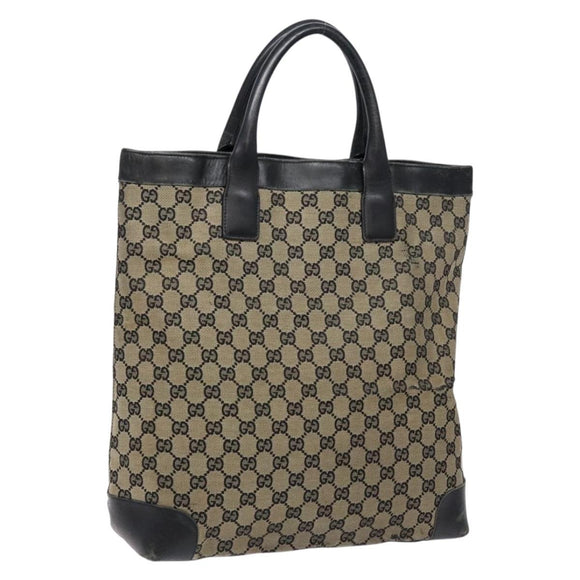 GUCCI GG Canvas Tote Bag Beige Black 002 1121 Auth 133325