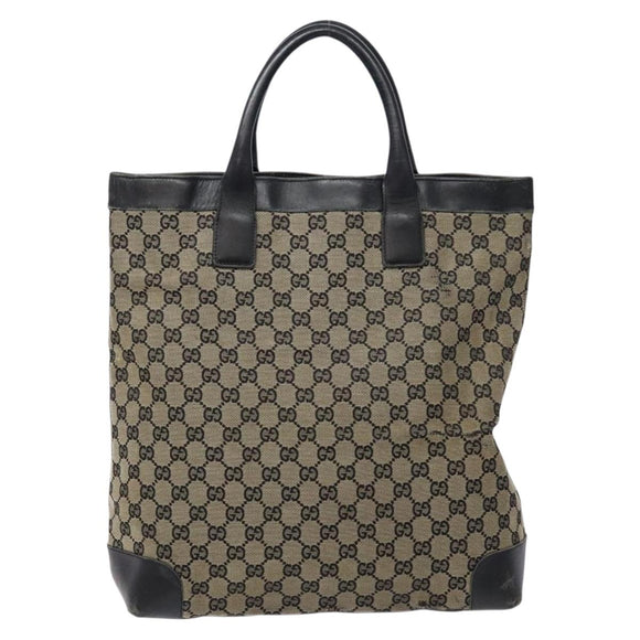GUCCI GG Canvas Tote Bag Beige Black 002 1121 Auth 133325