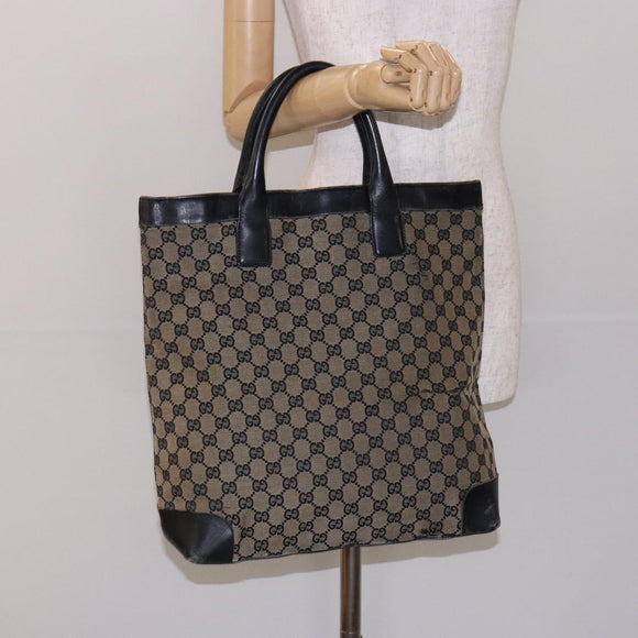 GUCCI GG Canvas Tote Bag Beige Black 002 1121 Auth 133325