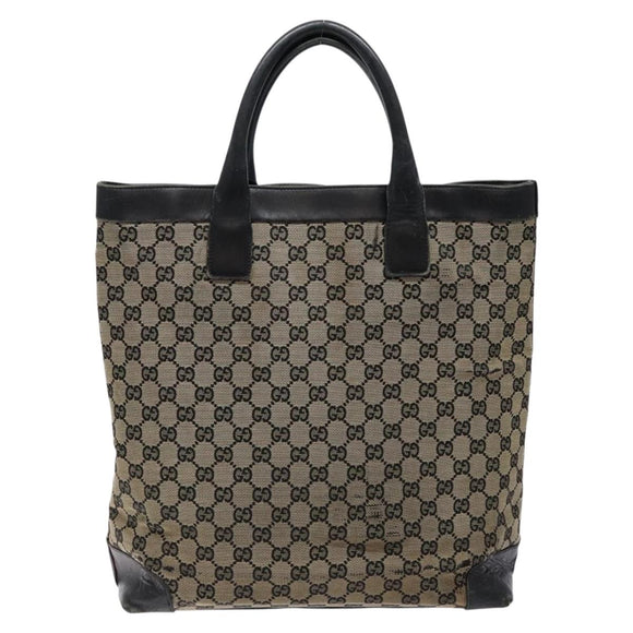 GUCCI GG Canvas Tote Bag Beige Black 002 1121 Auth 133325