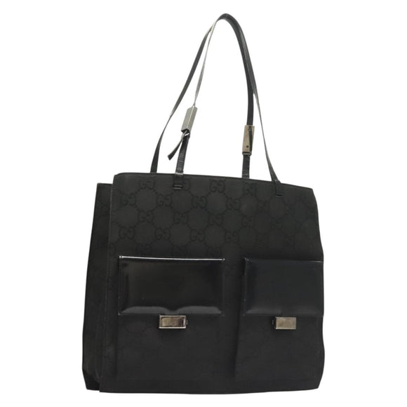 GUCCI GG Canvas Tote Bag Silver Black Auth 133326