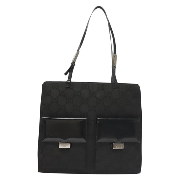 GUCCI GG Canvas Tote Bag Silver Black Auth 133326