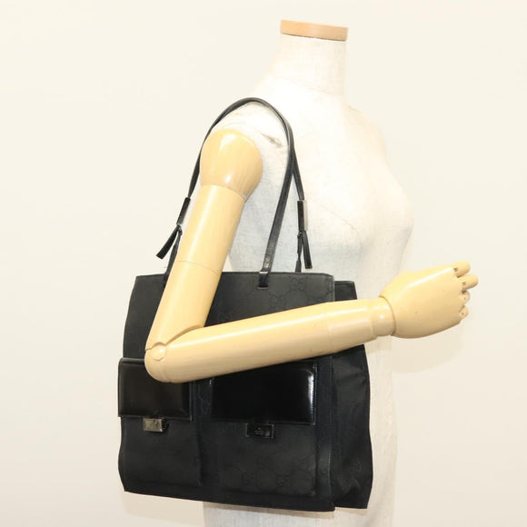 GUCCI GG Canvas Tote Bag Silver Black Auth 133326