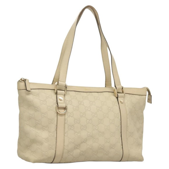 GUCCI GG Canvas Guccissima Abbey Tote Bag Leather White Gold 141470 Auth 133333