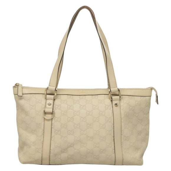 GUCCI GG Canvas Guccissima Abbey Tote Bag Leather White Gold 141470 Auth 133333
