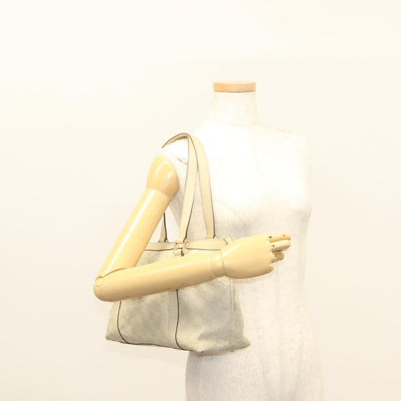 GUCCI GG Canvas Guccissima Abbey Tote Bag Leather White Gold 141470 Auth 133333