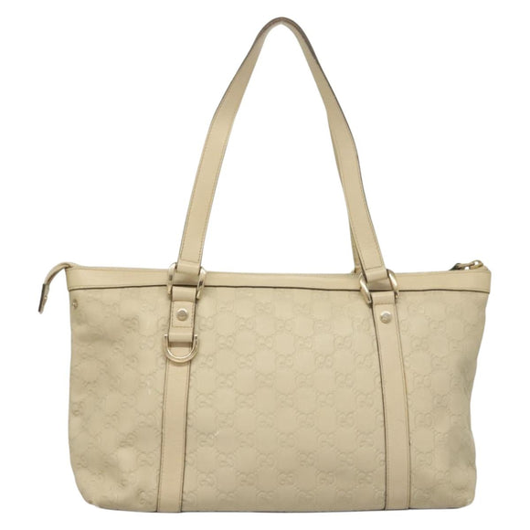 GUCCI GG Canvas Guccissima Abbey Tote Bag Leather White Gold 141470 Auth 133333