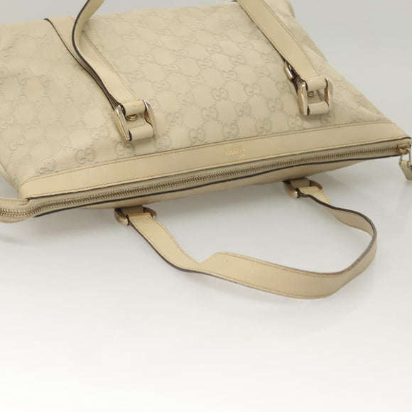 GUCCI GG Canvas Guccissima Abbey Tote Bag Leather White Gold 141470 Auth 133333