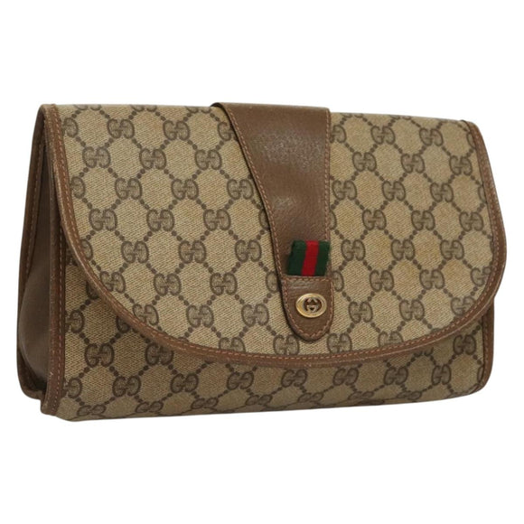 GUCCI GG Supreme Web Sherry Line Clutch Bag PVC Beige Gold 89 01 030 Auth 133336