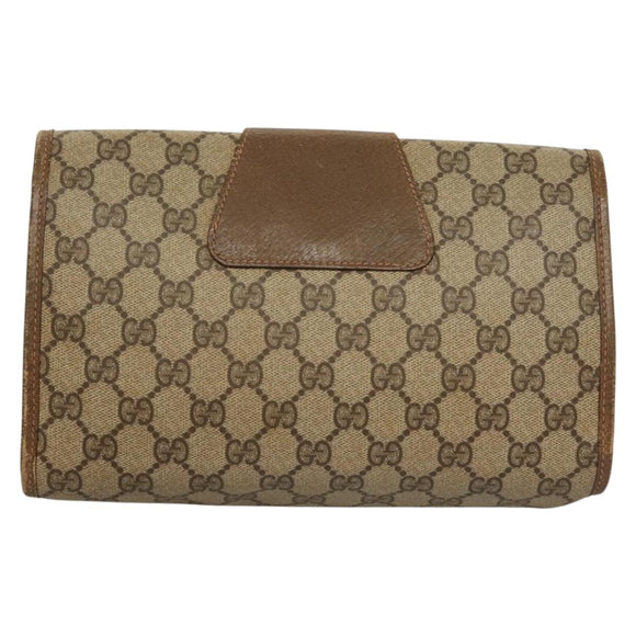 GUCCI GG Supreme Web Sherry Line Clutch Bag PVC Beige Gold 89 01 030 Auth 133336